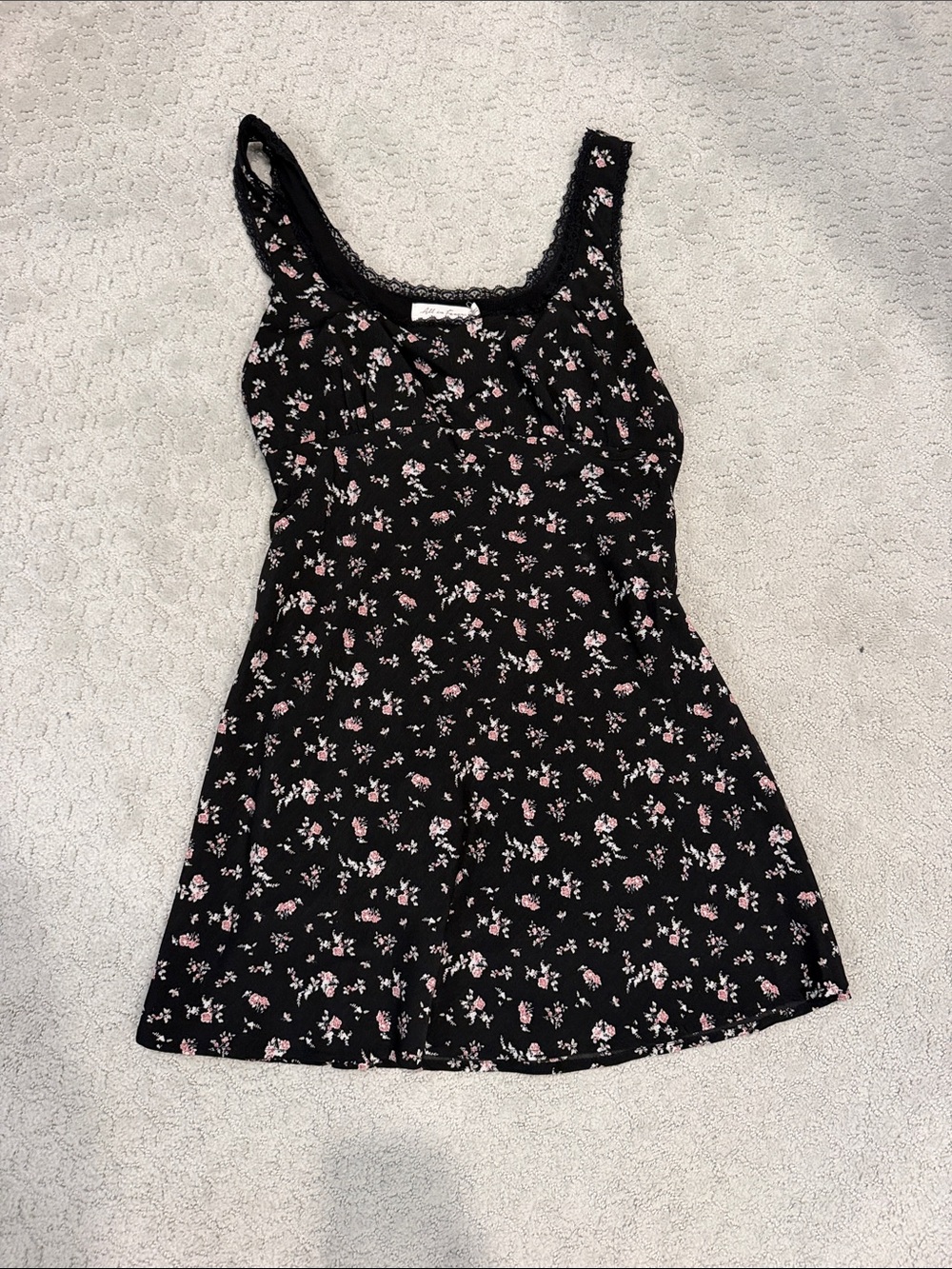 All in Favor Black Floral Mini Dress with Pink and White Flowers